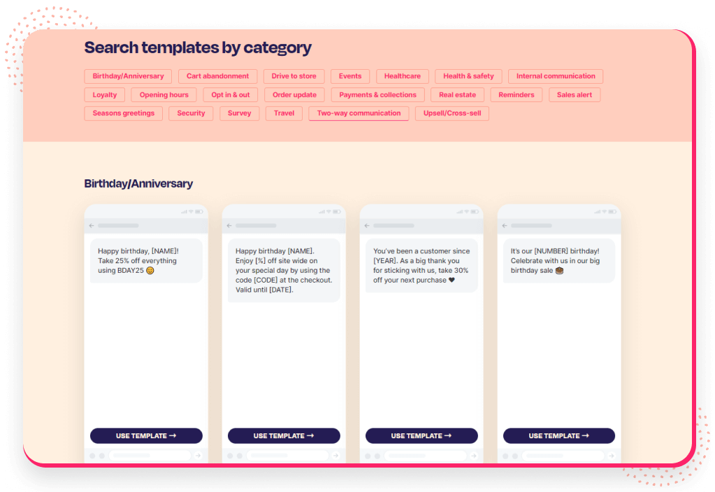 Screenshot of Text Anywhere's Text Template library to show another resource to help marketers with holiday marketing efforts